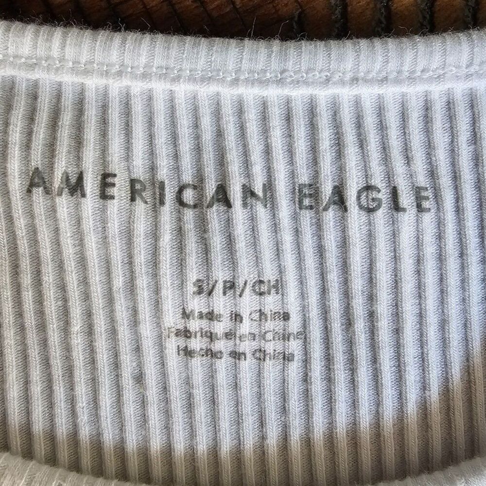 American Eagle Ribbed Crop Tank Top White Cutout Shoulder Womens S Y2K - Picture 3 of 9